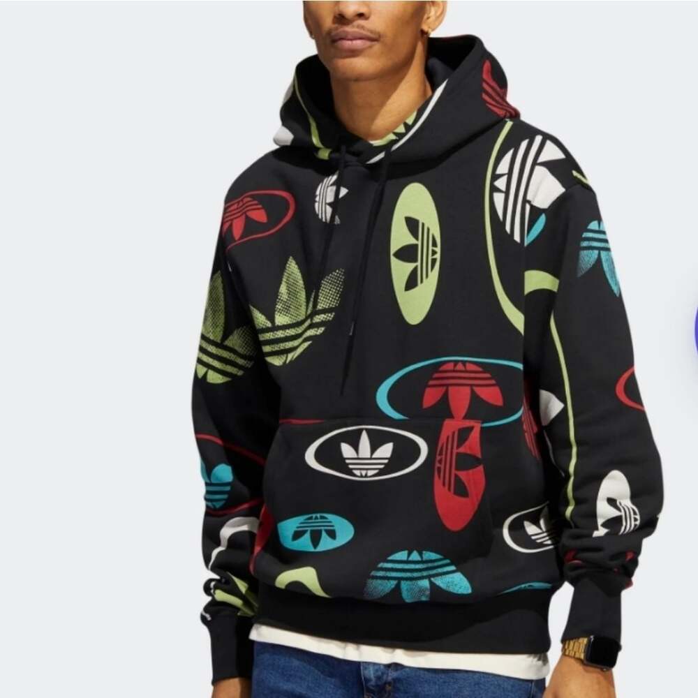 Adidas Originals All Over Print Trefoil Logo Hoodie Pullover
